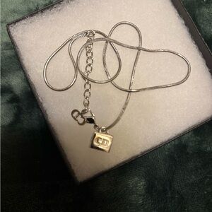 Christian Dior Silver Cube Pendant Necklace